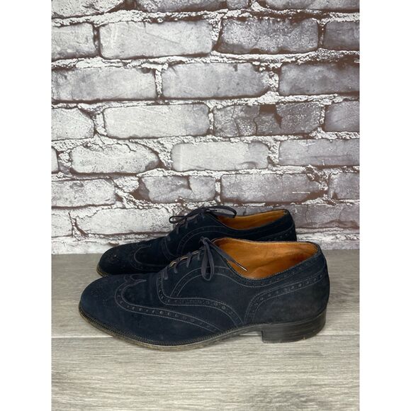 Saks Fifth Ave Blue Suede Leather Wingtip Oxfords Lace Up Shoes Men’s 8M US/41EU - Picture 6 of 16